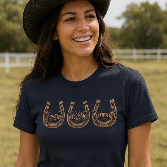 Country Life Boutique Tops - Live Love Horses Tee | Western Floral Horseshoe Shirt | Cowgirl Equestrian Shirt